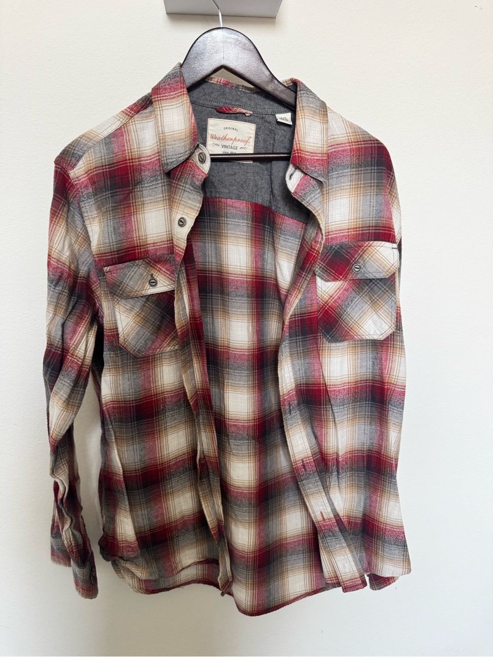 Weatherproof Men's Plaid Button-Down Shirt - Red, Cream & Gray